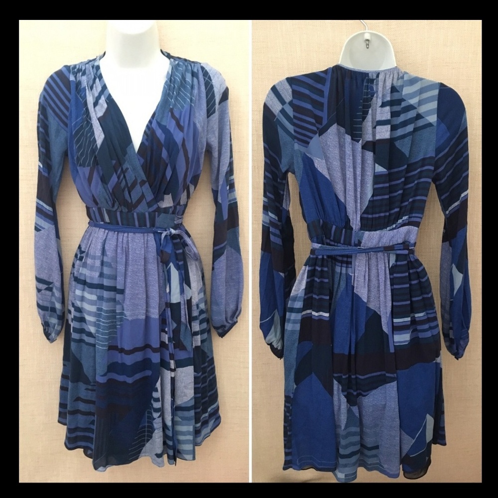 Diane Von Furstenberg Blue Geometric Midi Dress